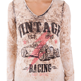 Vintage Racing V-Neck T-Shirt, Beige