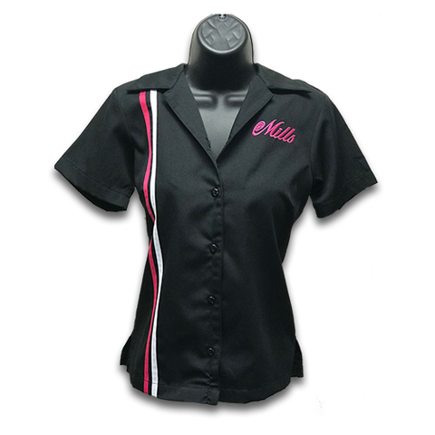 Mills Retro Womens Racer Shirt - Black/Pink