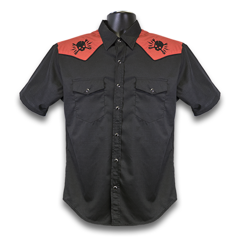 MAX Lightning Skull Western Shirt - Black/Red